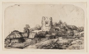 Kare Kule ile Manzara by Rembrandt van Rijn