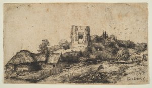 Kare Kuleli Manzara, 1650. by Rembrandt van Rijn