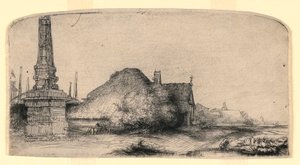 Dikilitaş ile manzara by Rembrandt van Rijn