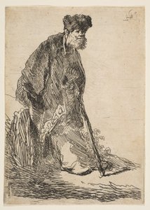 Paltolu ve Kürk Şapkalı Bir Bankaya Yaslanmış Adam, ca. 1630. by Rembrandt van Rijn