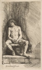Perdenin Önünde Oturan Çıplak Adam, 1646. by Rembrandt van Rijn