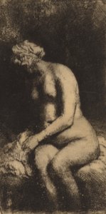 Bir Bankta Oturan Çıplak Bir Yastık Kadınla Ayaklarını Derede Yıkanıyor, 1658. by Rembrandt van Rijn