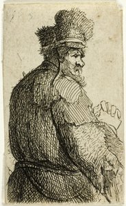 Arkadan Görülen Yaşlı Adam, Sağ Profil: Yarım Figür by Rembrandt van Rijn