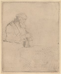 Meditasyondaki Yaşlı Adam, Bir Kitaba Yaslanmış by Rembrandt van Rijn