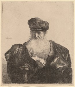Sakallı, Kürk Şapkalı ve Kadife Pelerinli Yaşlı Adam by Rembrandt van Rijn