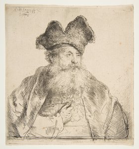 Bölünmüş Kürk Şapkalı Yaşlı Adam. by Rembrandt van Rijn