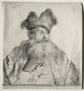 Bölünmüş Kürk Şapkalı Yaşlı Adam by Rembrandt van Rijn