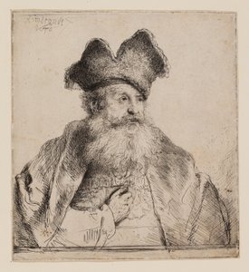Bölünmüş Kürk Şapkalı Yaşlı Adam by Rembrandt van Rijn