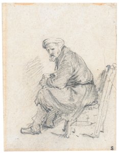 Türbanlı yaşlı adam, profilde oturuyor, sola dönüyor by Rembrandt van Rijn