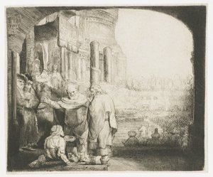 Petrus ve Yuhanna tapınağın kapısında sakatı iyileştiriyor by Rembrandt van Rijn