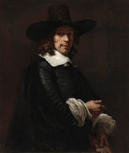 Uzun Şapkalı Eldivenli Bir Beyefendinin Portresi, c. 16561658. by Rembrandt van Rijn