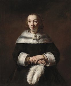 Devekuşu Tüyü Yelpazesi Olan Kadın Portresi by Rembrandt van Rijn