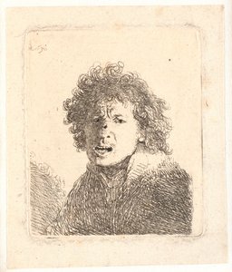 Rembrandt başı açık ve ağzı açık, sanki bağırıyormuş gibi: büstü by Rembrandt van Rijn