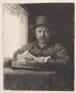 Bir pencerede Rembrandt çizimi by Rembrandt van Rijn