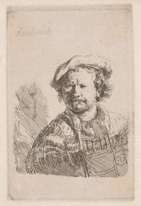 Omuzlarında bir şal ile düz bir şapka içinde Rembrandt by Rembrandt van Rijn