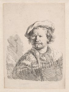Omuzlarında bir şal ile düz bir şapka içinde Rembrandt by Rembrandt van Rijn
