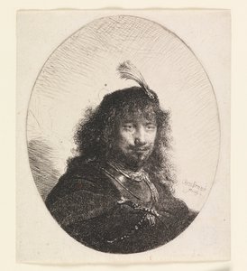 Tüylü Şapkalı ve Alçaltılmış Kılıçlı Rembrandt by Rembrandt van Rijn
