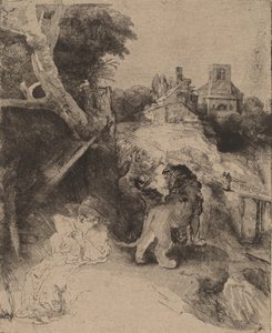 Bir İtalyan Manzarasında Aziz Jerome Okuma, c. 1653. by Rembrandt van Rijn