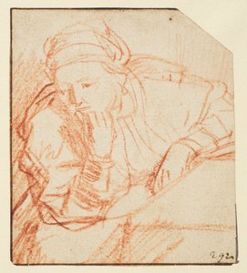 Bir masada oturan Saskia, by Rembrandt van Rijn
