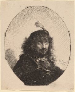 Tüylü Başlıklı ve Alçaltılmış Kılıçlı Otoportre (?) by Rembrandt van Rijn