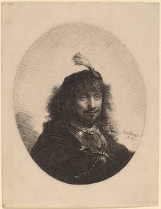 Tüylü Başlıklı ve Alçaltılmış Kılıçlı Otoportre (?) by Rembrandt van Rijn