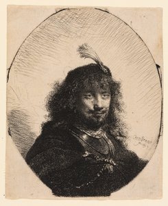 Tüylü Başlıklı ve Alçaltılmış Kılıçlı Otoportre (?) by Rembrandt van Rijn