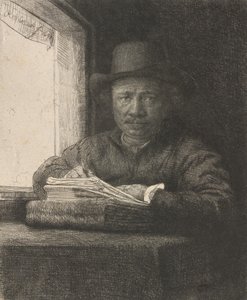 Bir Pencerede Otoportre Çizimi, 1648. by Rembrandt van Rijn