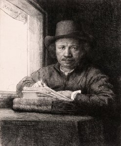 Bir Pencerede Otoportre Çizimi, Rembrandt van Rijn by Rembrandt van Rijn