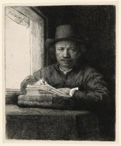Bir Pencerede Otoportre Gravür by Rembrandt van Rijn