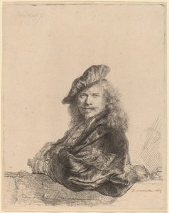 Taş Eşiğe Yaslanmış Otoportre by Rembrandt van Rijn