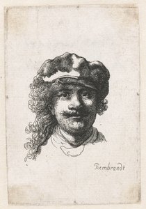Yumuşak Başlıklı Otoportre: Tam Yüz, Yalnızca Baş, c. 1635. by Rembrandt van Rijn