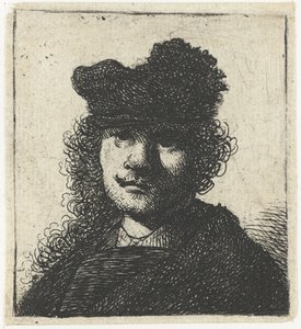 Şapkalı ve Kara Pelerinli Otoportre: Büst, yaklaşık 1631. by Rembrandt van Rijn