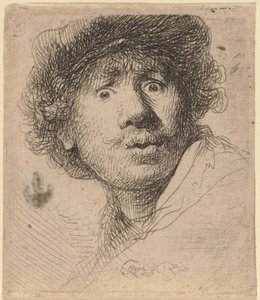 Şapkalı, Ağzı Açık Otoportre by Rembrandt van Rijn