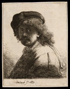 Koyu Yüzlü Şapkalı ve Atkılı Otoportre: Göğüs by Rembrandt van Rijn