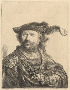 Tüylü Kadife Şapkalı Otoportre by Rembrandt van Rijn