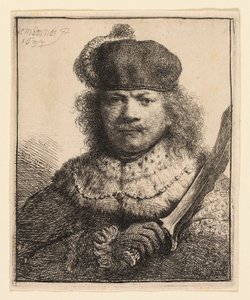 Yükseltilmiş Kılıçlı Otoportre by Rembrandt van Rijn