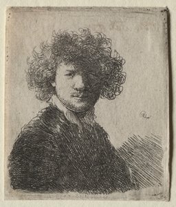 Kıvırcık saçlı ve beyaz yakalı Otoportre: Göğüs by Rembrandt van Rijn