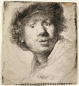 Şapkalı otoportre: ağzı açık, 1630. by Rembrandt van Rijn