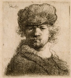 Ağır kürk şapkalı otoportre: büst, 1631. by Rembrandt van Rijn