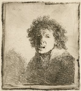 Otoportre ağzı açık, sanki bağırıyormuş gibi: büst, 1630. by Rembrandt van Rijn