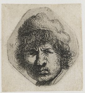 Kendi kendine portre kaş çatma by Rembrandt van Rijn