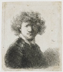 Kıvırcık saçlı ve beyaz yakalı otoportre: büst by Rembrandt van Rijn
