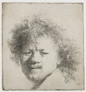 Uzun gür saçlı otoportre: sadece kafa by Rembrandt van Rijn