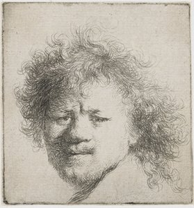 Uzun gür saçlı otoportre: sadece kafa, yaklaşık 1631. by Rembrandt van Rijn