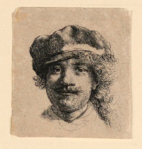Yumuşak Başlıklı Otoportre: Tam Yüz, Yalnızca Baş by Rembrandt van Rijn