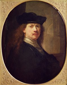 Arka Planda Mimari ile Şapkalı Otoportre, 1637 (ahşap üzerine yağlı boya)
