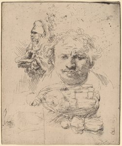 Sanatçının Başkanı, Bir Dilenci Adam, Kadın ve Çocuk ile Çalışma Sayfası by Rembrandt van Rijn