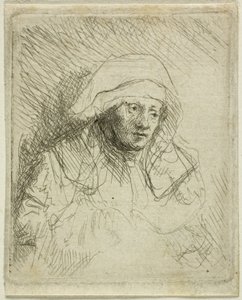 Büyük Beyaz Başlıklı Hasta Kadın (Saskia) by Rembrandt van Rijn