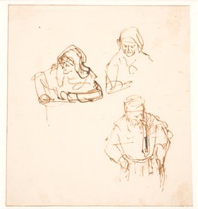 İki Kadın Çalışması ve bir Erkek Çalışması ile eskiz by Rembrandt van Rijn