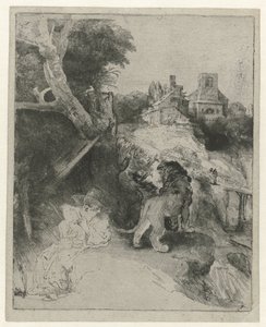 Aziz Jerome İtalyan Manzarasında Okumak St Jerome İtalyan Manzarasında Okumak by Rembrandt van Rijn